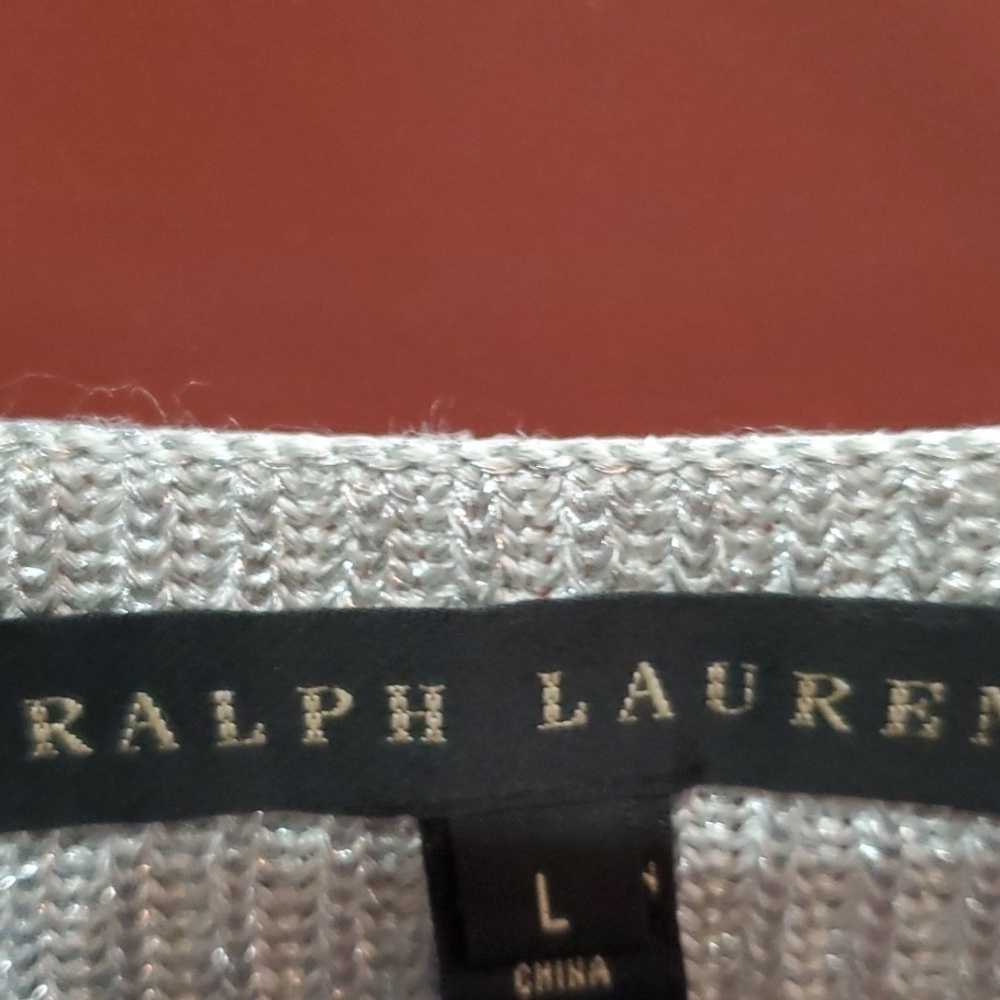 Ralph Lauren Women's Soft Silver Mettalic Crewneck Sweater BLACK LABEL Large - Picture 2 of 10
